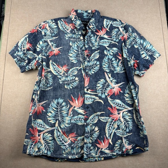Molokai Surf Hawaiian Shirt XL Blue Floral Leaves Paradise‎ Button Front Cotton - Picture 1 of 10